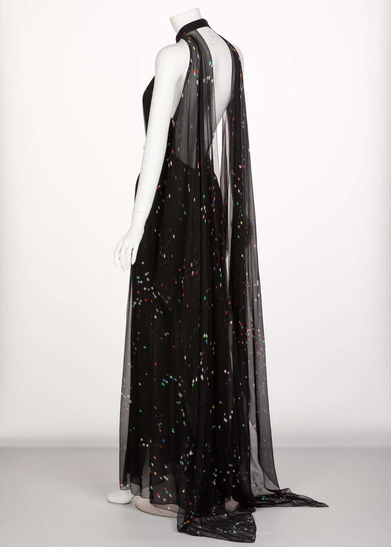 Givenchy Black Confetti Print Silk Cut-Out Back Gown, 2014
