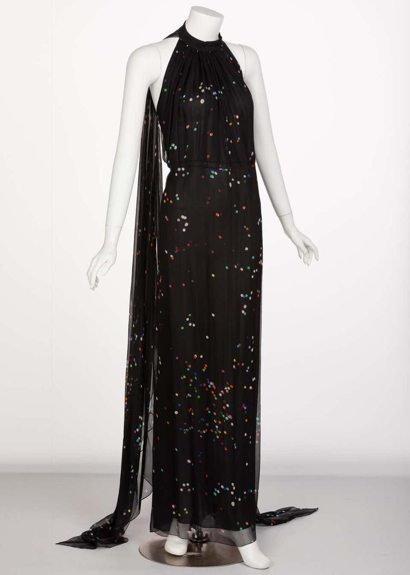 Givenchy Black Confetti Print Silk Cut-Out Back Gown, 2014