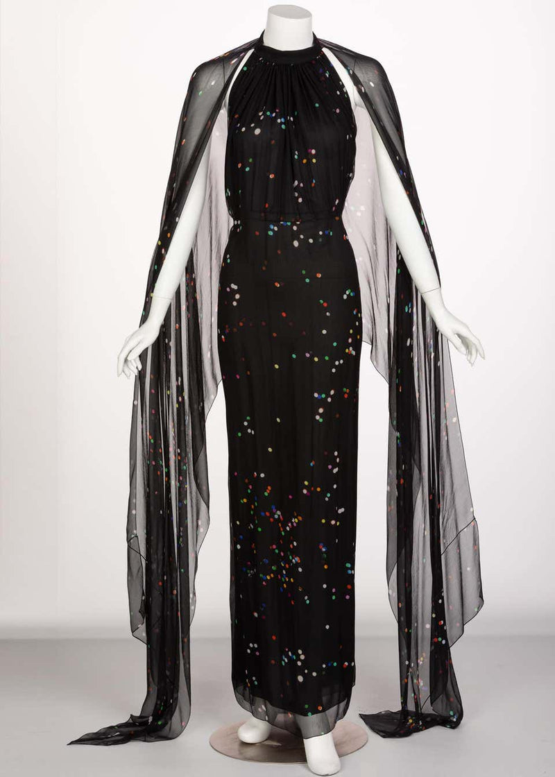 Givenchy Black Confetti Print Silk Cut-Out Back Gown, 2014