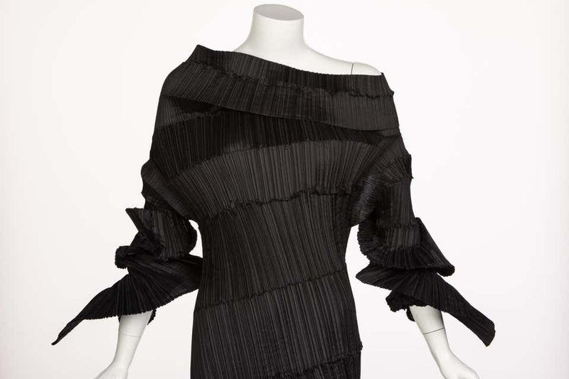 Issey Miyake Black Pleated Spiral Dress, 1990s