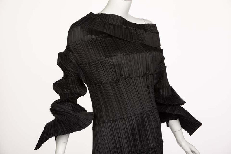 Issey Miyake Black Pleated Spiral Dress, 1990s