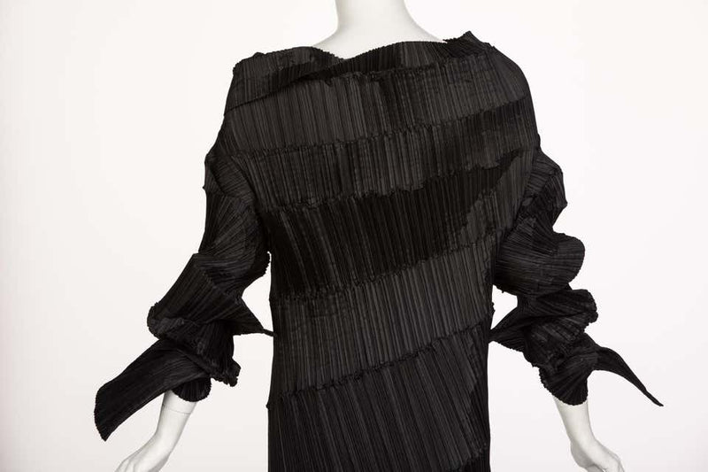 Issey Miyake Black Pleated Spiral Dress, 1990s