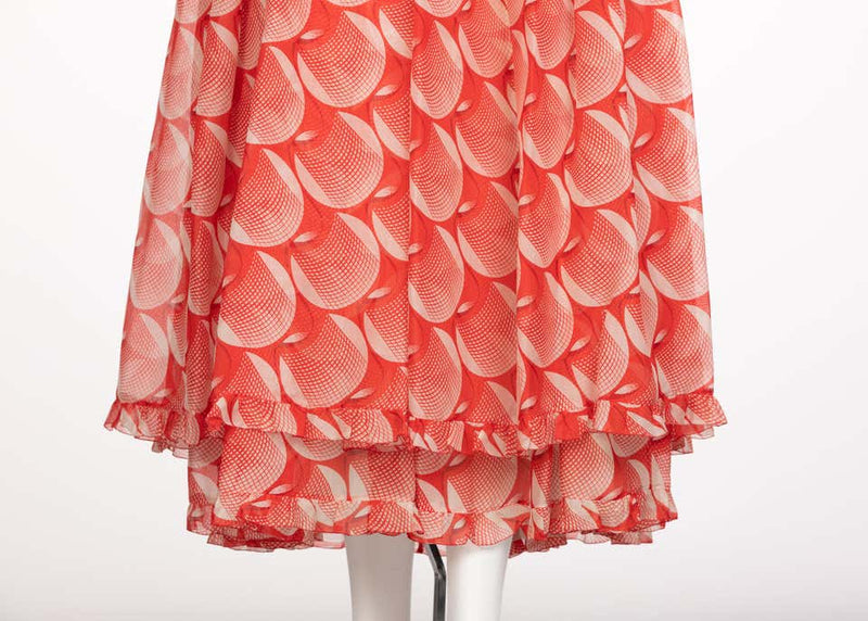 Chloé Karl Lagerfeld Red White Printed Silk Dress Runway 1982