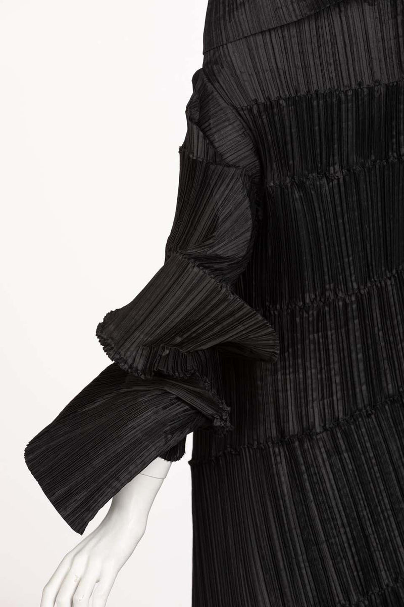 Issey Miyake Black Pleated Spiral Dress, 1990s