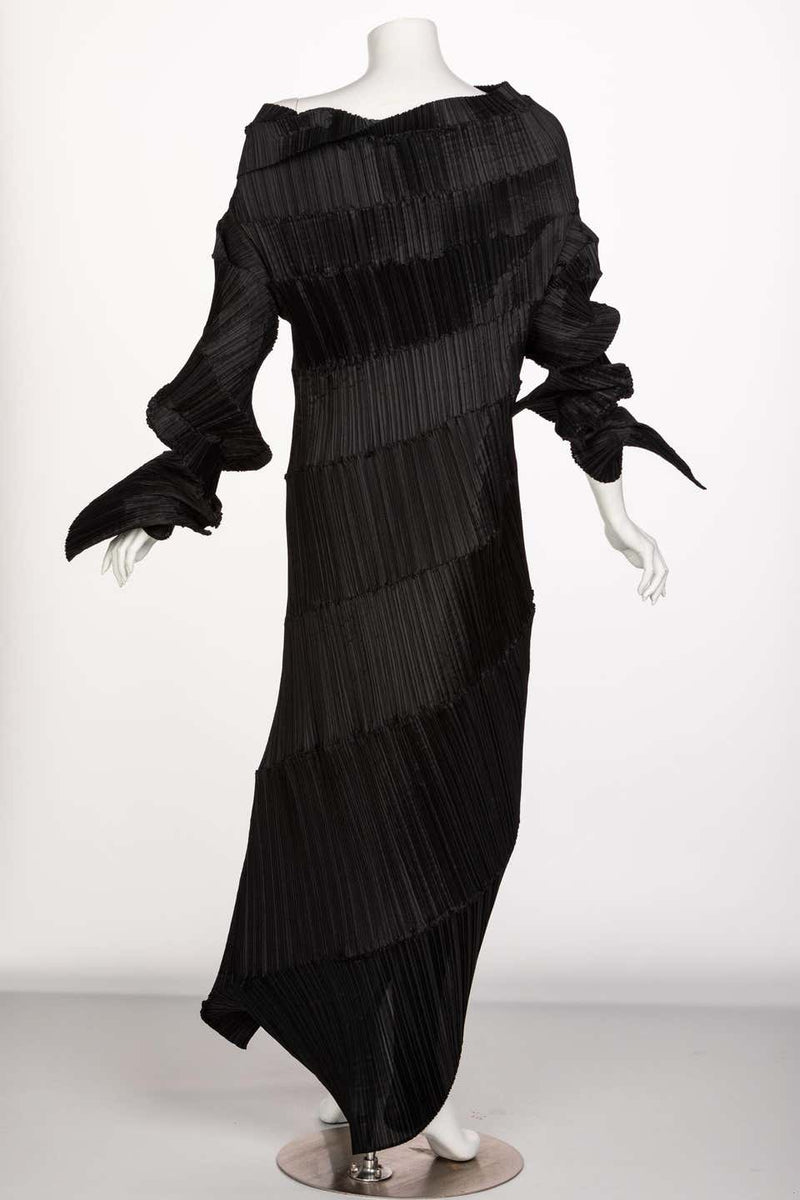 Issey Miyake Black Pleated Spiral Dress, 1990s