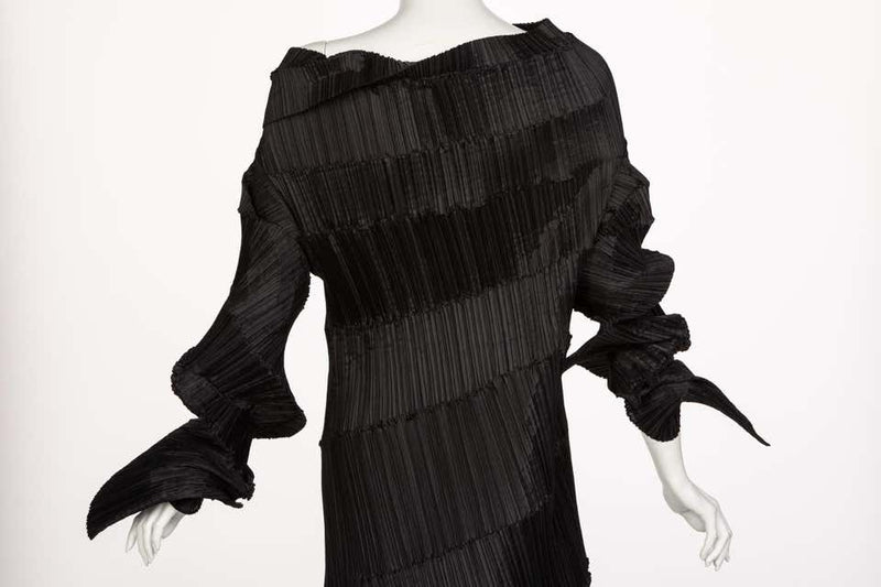 Issey Miyake Black Pleated Spiral Dress, 1990s
