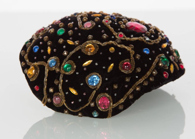 1950s Balenciaga Haute Couture Black Velvet Jewel Toque Hat