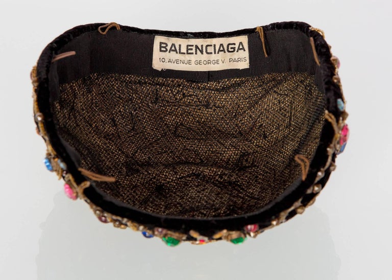 1950s Balenciaga Haute Couture Black Velvet Jewel Toque Hat