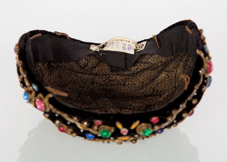 1950s Balenciaga Haute Couture Black Velvet Jewel Toque Hat
