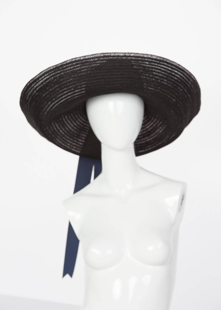 Lanvin Alber Elbaz Black Sun Hat Navy Ribbon Band, 2006