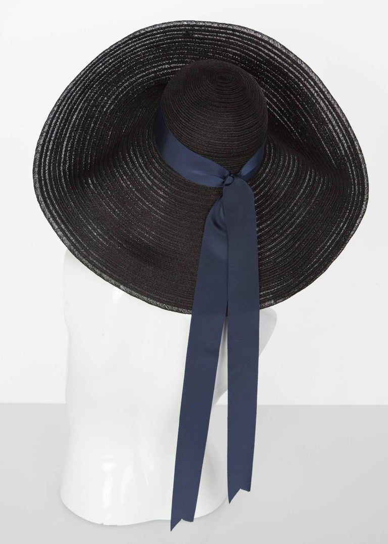 Lanvin Alber Elbaz Black Sun Hat Navy Ribbon Band, 2006