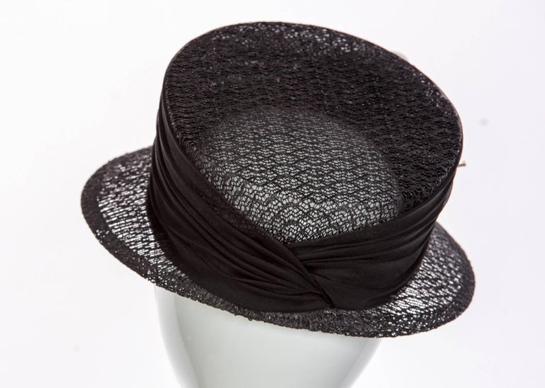 Donna Karan Black Lace Ivory Floral-Accent Majorette Hat