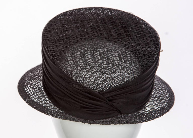 Donna Karan Black Lace Ivory Floral-Accent Majorette Hat