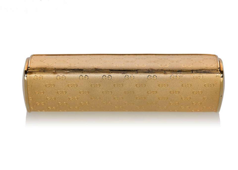 Gucci Gold Metal Logo Hard Shell Clutch Minaudière Bag, 1970s