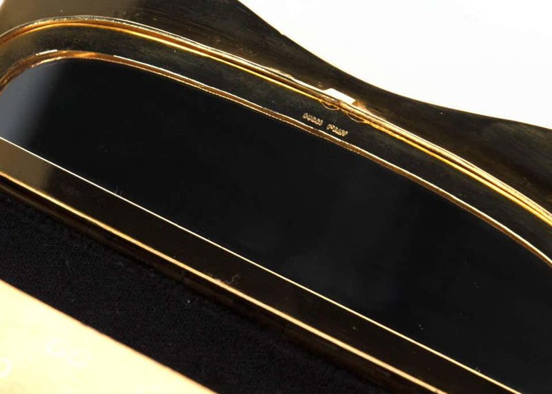 Gucci Gold Metal Logo Hard Shell Clutch Minaudière Bag, 1970s