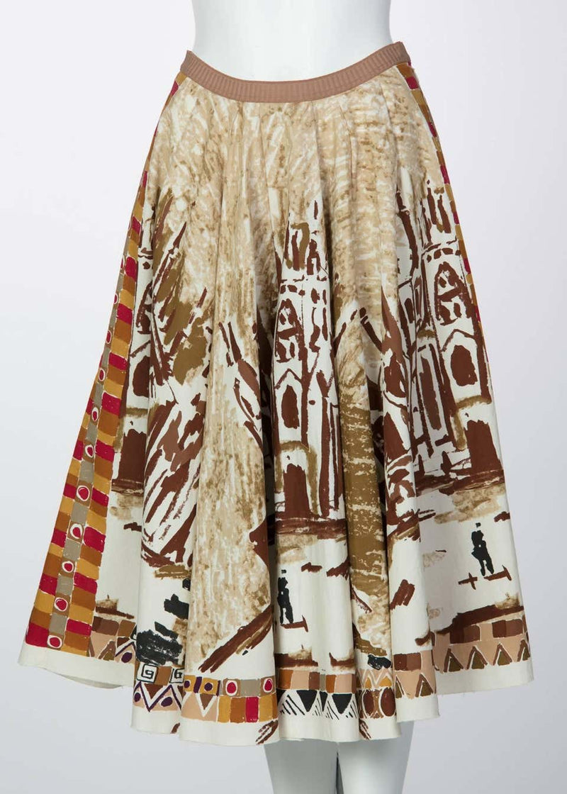 Prada Runway Postcard Print Cotton Circle Skirt, 2004