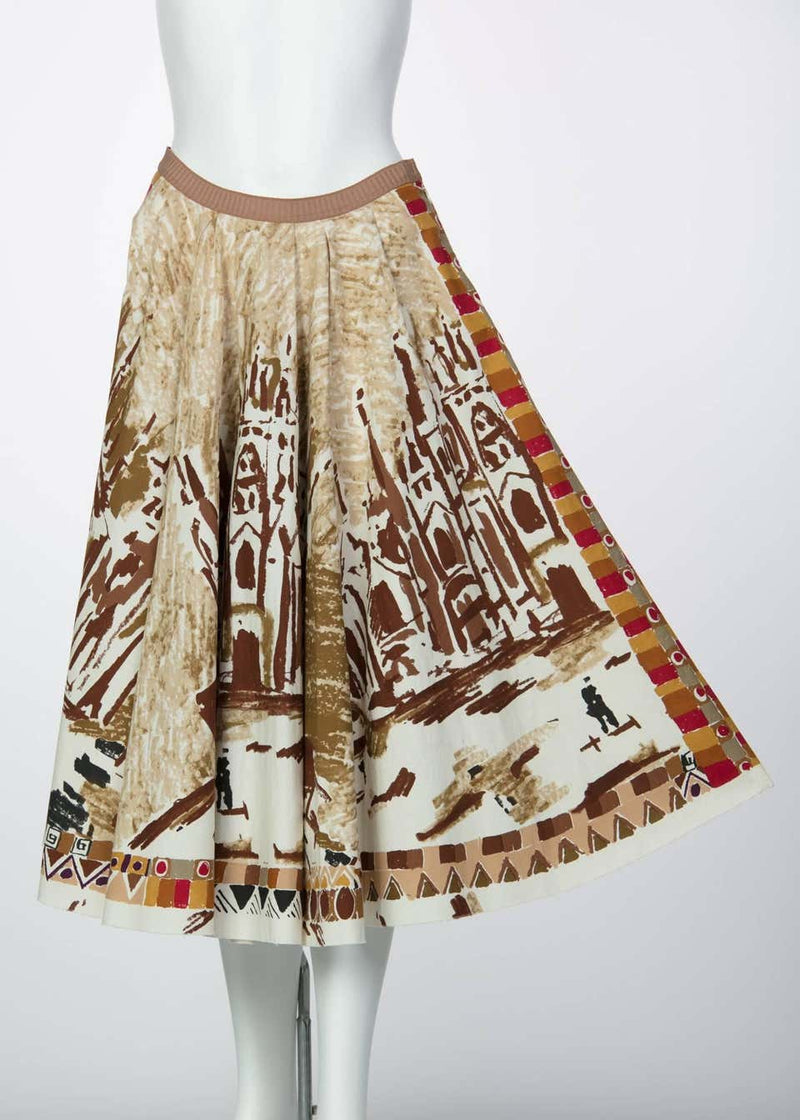 Prada Runway Postcard Print Cotton Circle Skirt, 2004