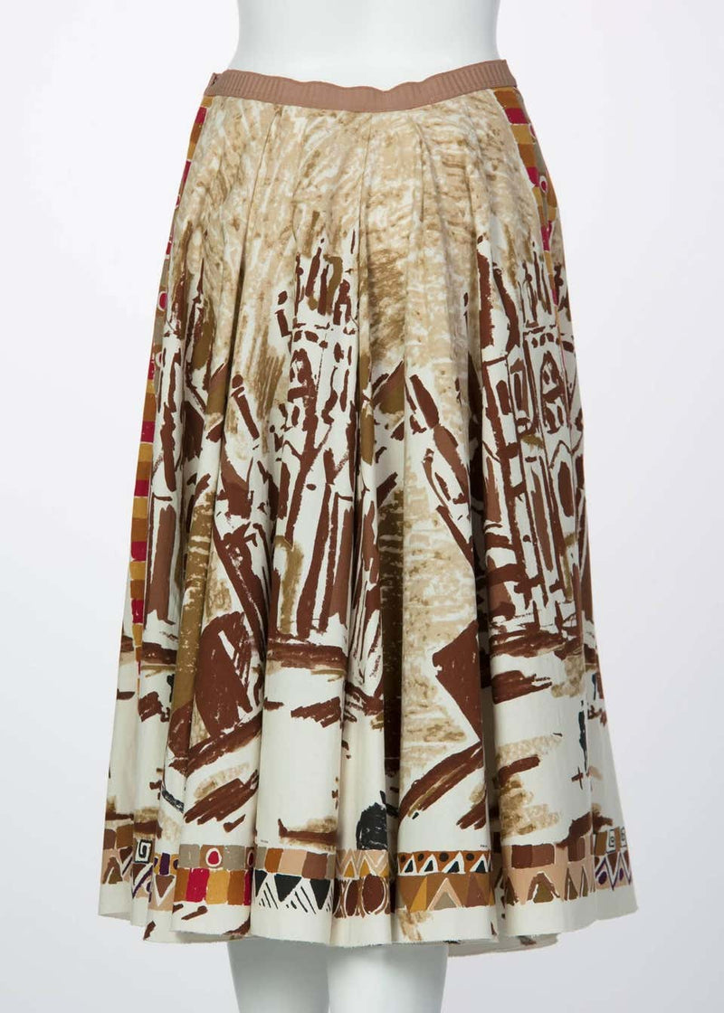Prada Runway Postcard Print Cotton Circle Skirt, 2004