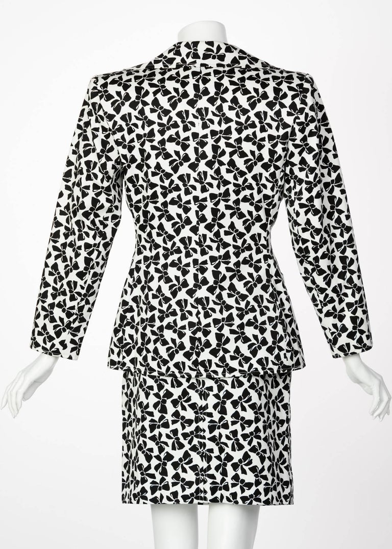 Yves Saint Laurent Cotton Black and White Bow print Skirt Suit, 1980s