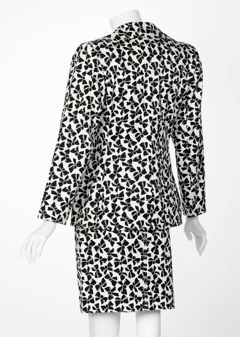 Yves Saint Laurent Cotton Black and White Bow print Skirt Suit, 1980s