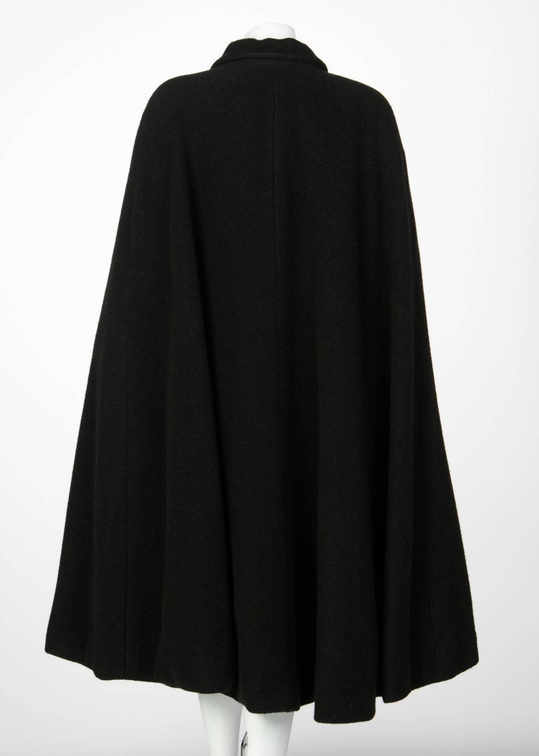 1970s Saint Laurent Rive Gauche Black Wool Falling Leaves Appliquè Cape
