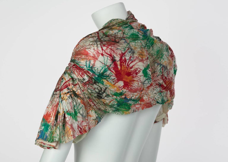 c. 2006 Zac Posen Splash Paint Multicolored Print Silk Lamè Bolero Jacket