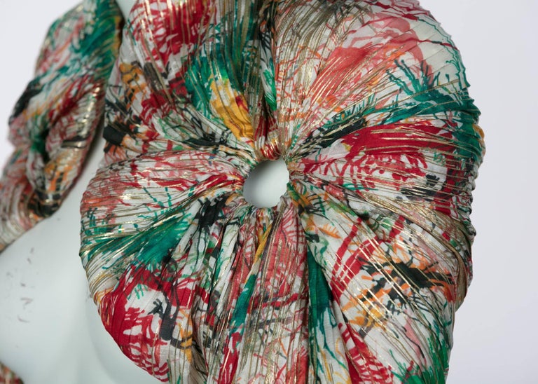 c. 2006 Zac Posen Splash Paint Multicolored Print Silk Lamè Bolero Jacket