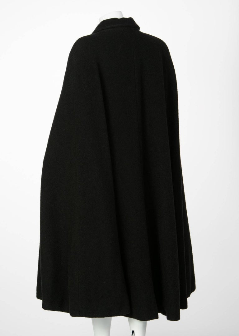 1970s Saint Laurent Rive Gauche Black Wool Falling Leaves Appliquè Cape
