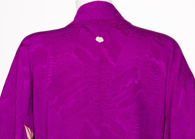 Vintage Japanese Magenta Silk Print Kimono Jacket