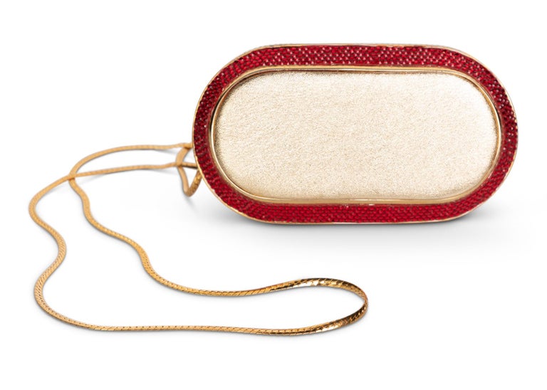 Judith Leiber Red Green Gold Crystal Box Minaudiere Evening Bag