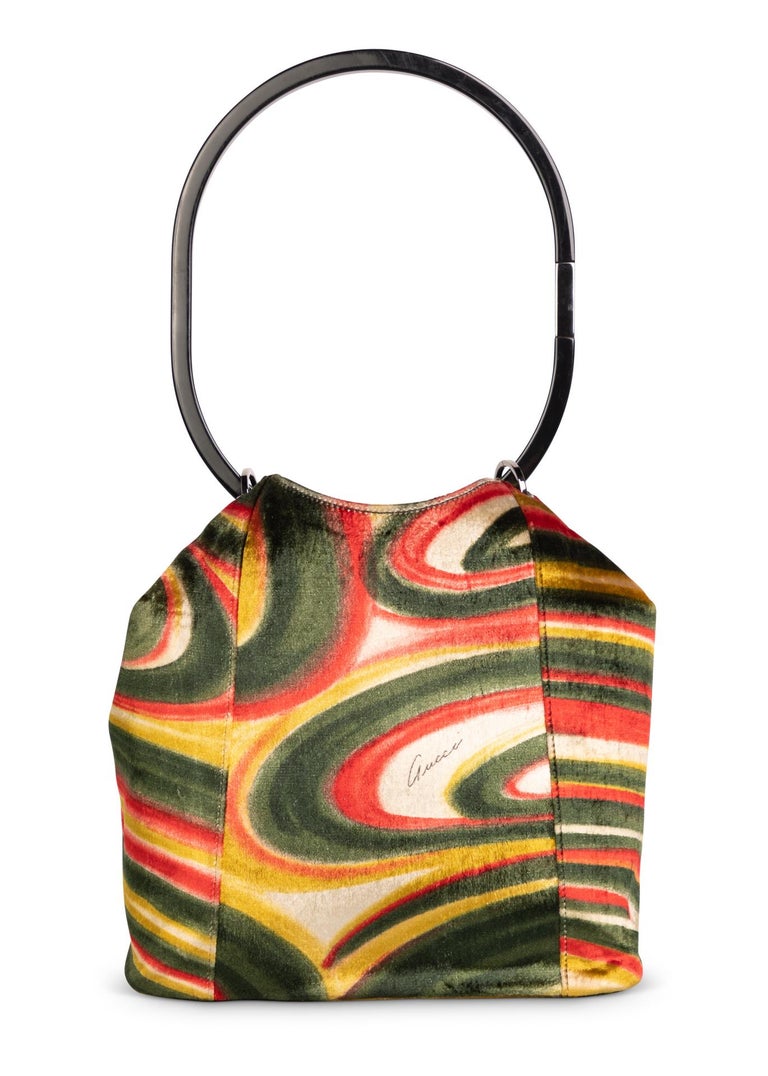 Gucci by Tom Ford  Runway Psychedelic Swirl Silk Velvet Hoop Bucket Bag, 1990s