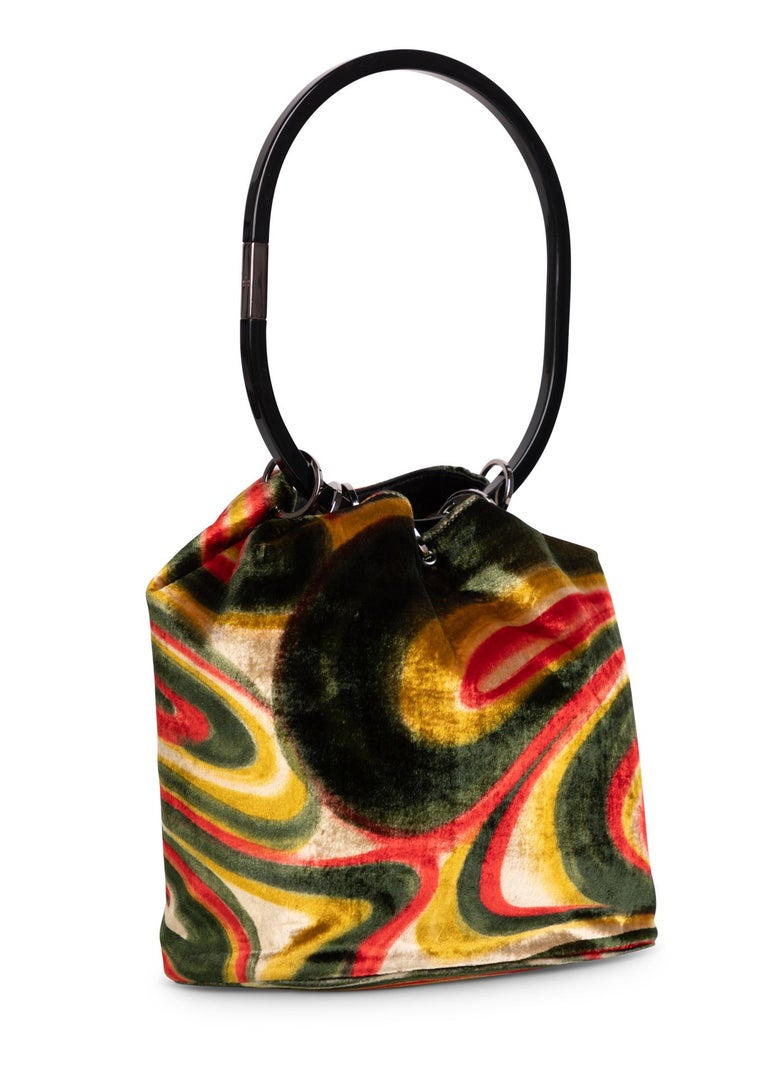 Gucci by Tom Ford  Runway Psychedelic Swirl Silk Velvet Hoop Bucket Bag, 1990s