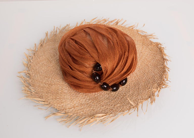 Le Chapeau Raffia Tulle Beaded Sun Hat