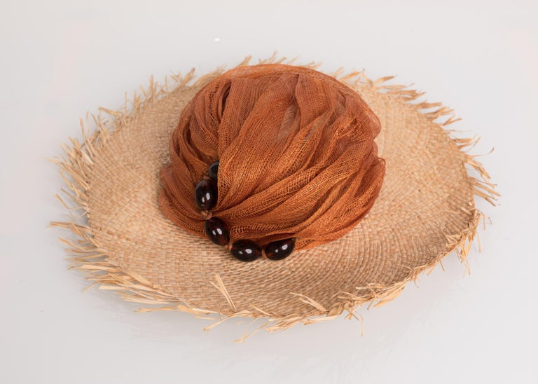 Le Chapeau Raffia Tulle Beaded Sun Hat