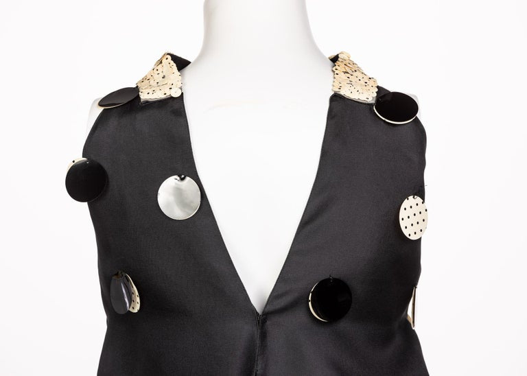 Courregès Black Silk Polka Dot Sequin Trapeze Mini Dress, 1960s