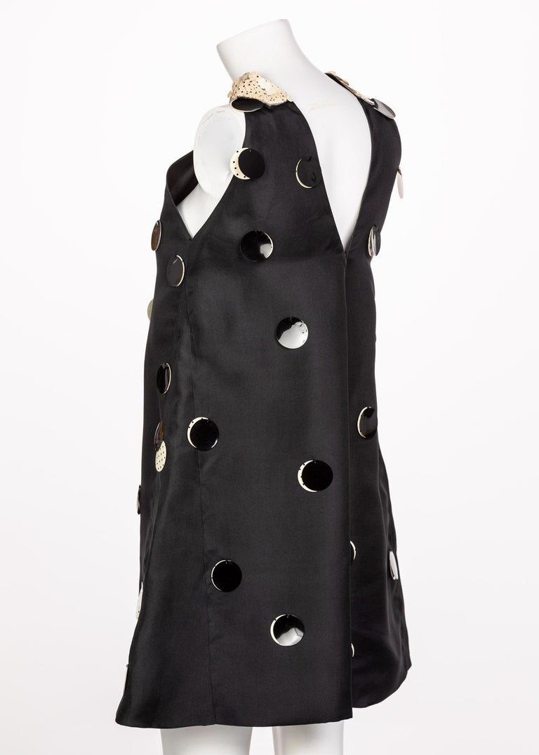Courregès Black Silk Polka Dot Sequin Trapeze Mini Dress, 1960s