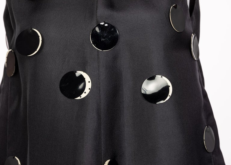 Courregès Black Silk Polka Dot Sequin Trapeze Mini Dress, 1960s