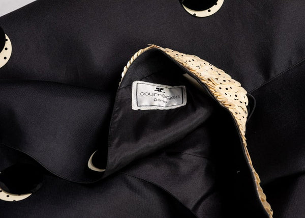 Courregès Black Silk Polka Dot Sequin Trapeze Mini Dress, 1960s
