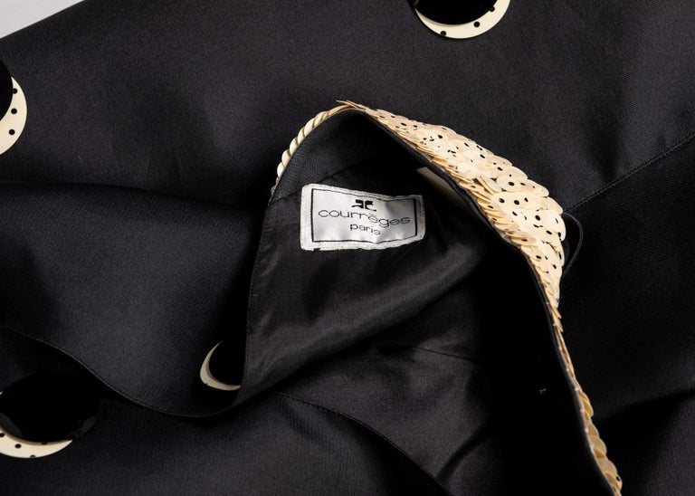 Courregès Black Silk Polka Dot Sequin Trapeze Mini Dress, 1960s