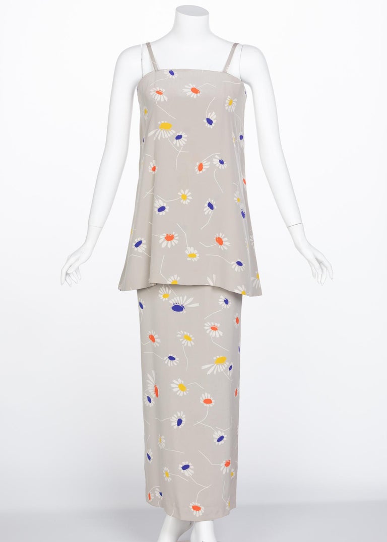 Chloé by Karl Lagerfeld Grey Floral Silk Maxi Dress, 1980s