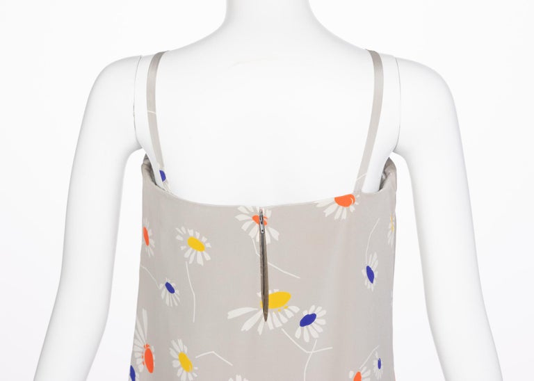Chloé by Karl Lagerfeld Grey Floral Silk Maxi Dress, 1980s