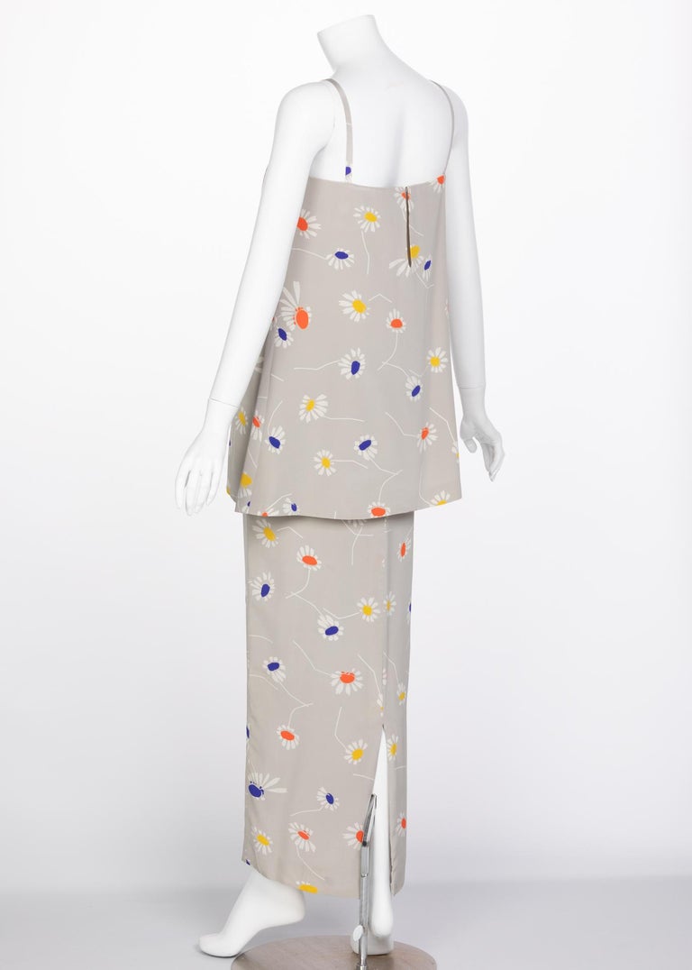 Chloé by Karl Lagerfeld Grey Floral Silk Maxi Dress, 1980s