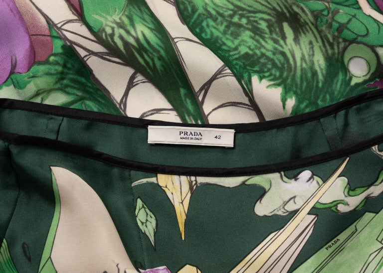 Prada Fairy James Jean Emerald Green Print Silk Skirt, 2008