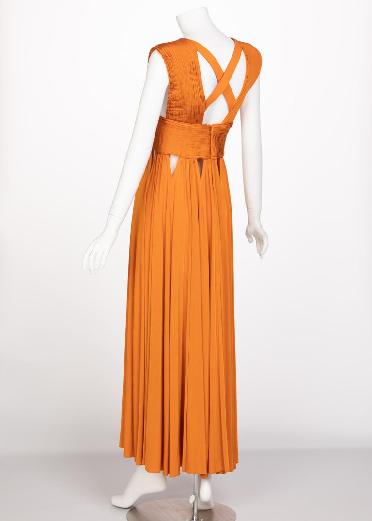 Givenchy Orange Jersey Leather Cut-Out Maxi Dress, 2014
