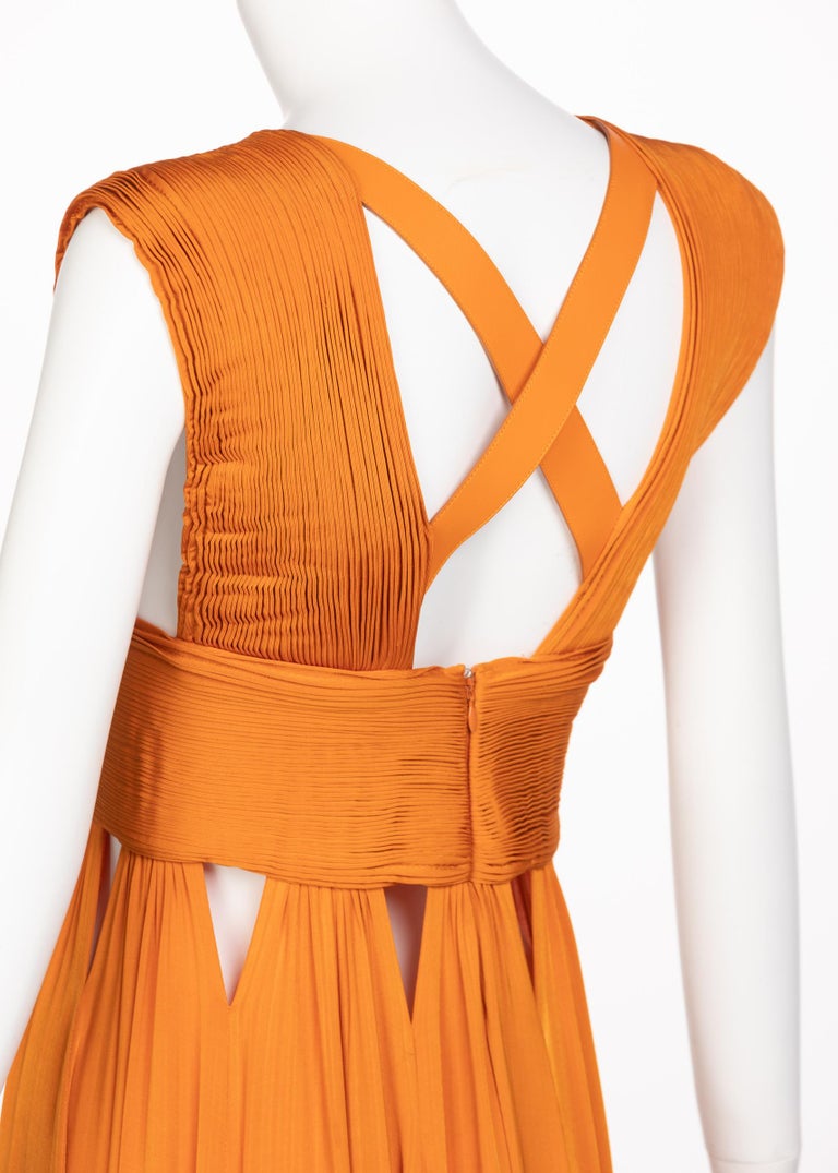 Givenchy Orange Jersey Leather Cut-Out Maxi Dress, 2014