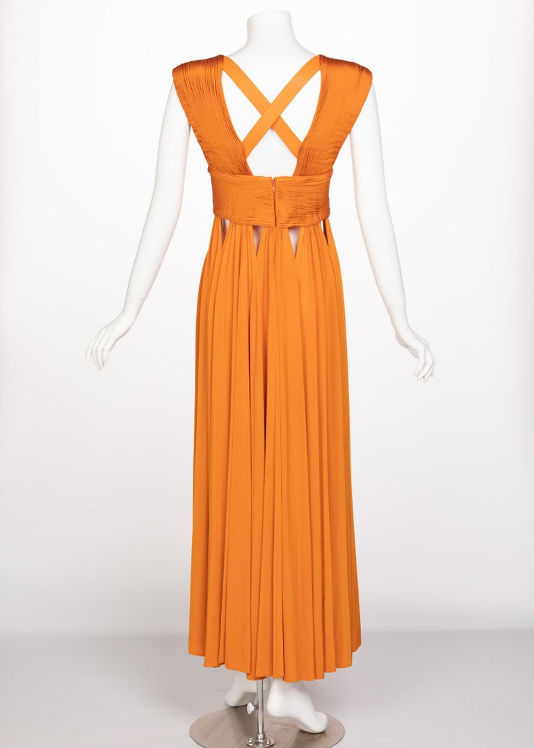 Givenchy Orange Jersey Leather Cut-Out Maxi Dress, 2014