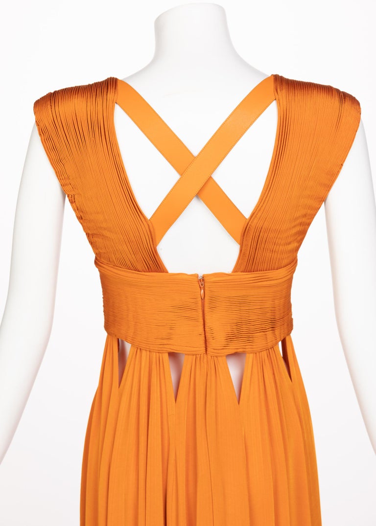 Givenchy Orange Jersey Leather Cut-Out Maxi Dress, 2014