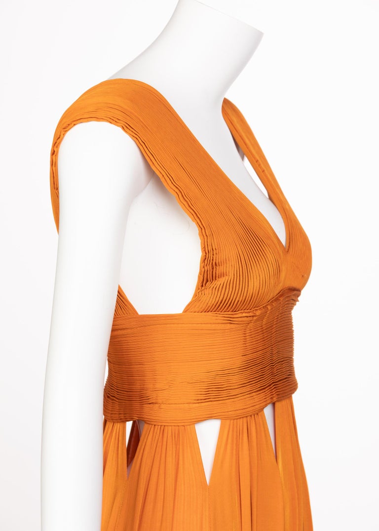 Givenchy Orange Jersey Leather Cut-Out Maxi Dress, 2014