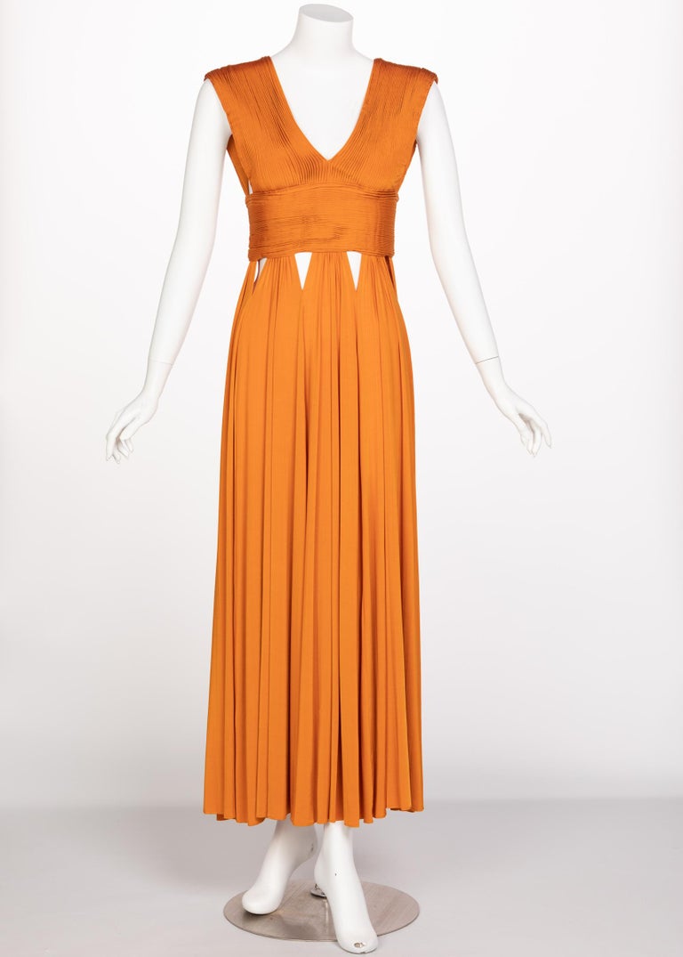 Givenchy Orange Jersey Leather Cut-Out Maxi Dress, 2014