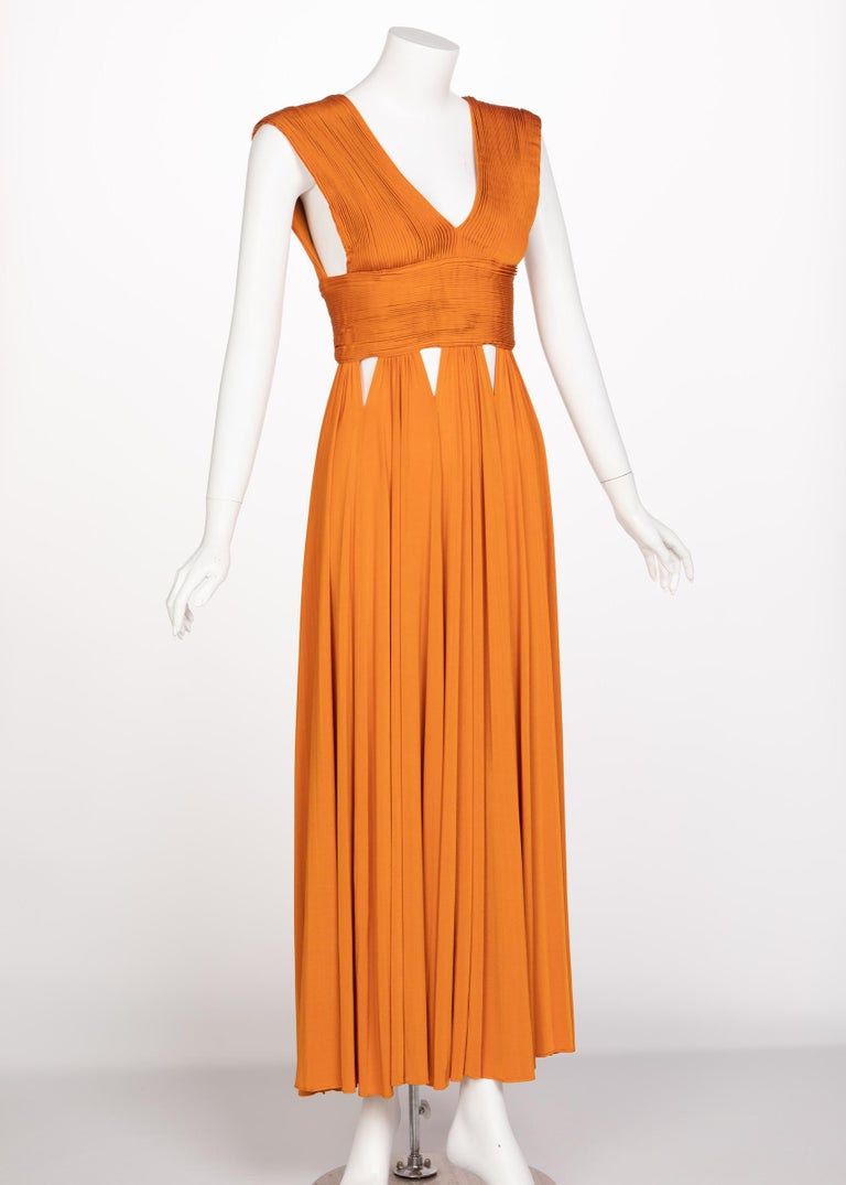 Givenchy Orange Jersey Leather Cut-Out Maxi Dress, 2014